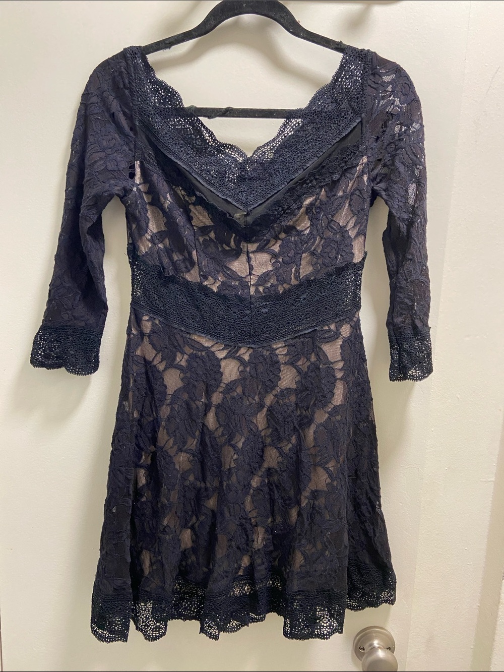 Free People black Lace Mini Dress with Crochet Waist